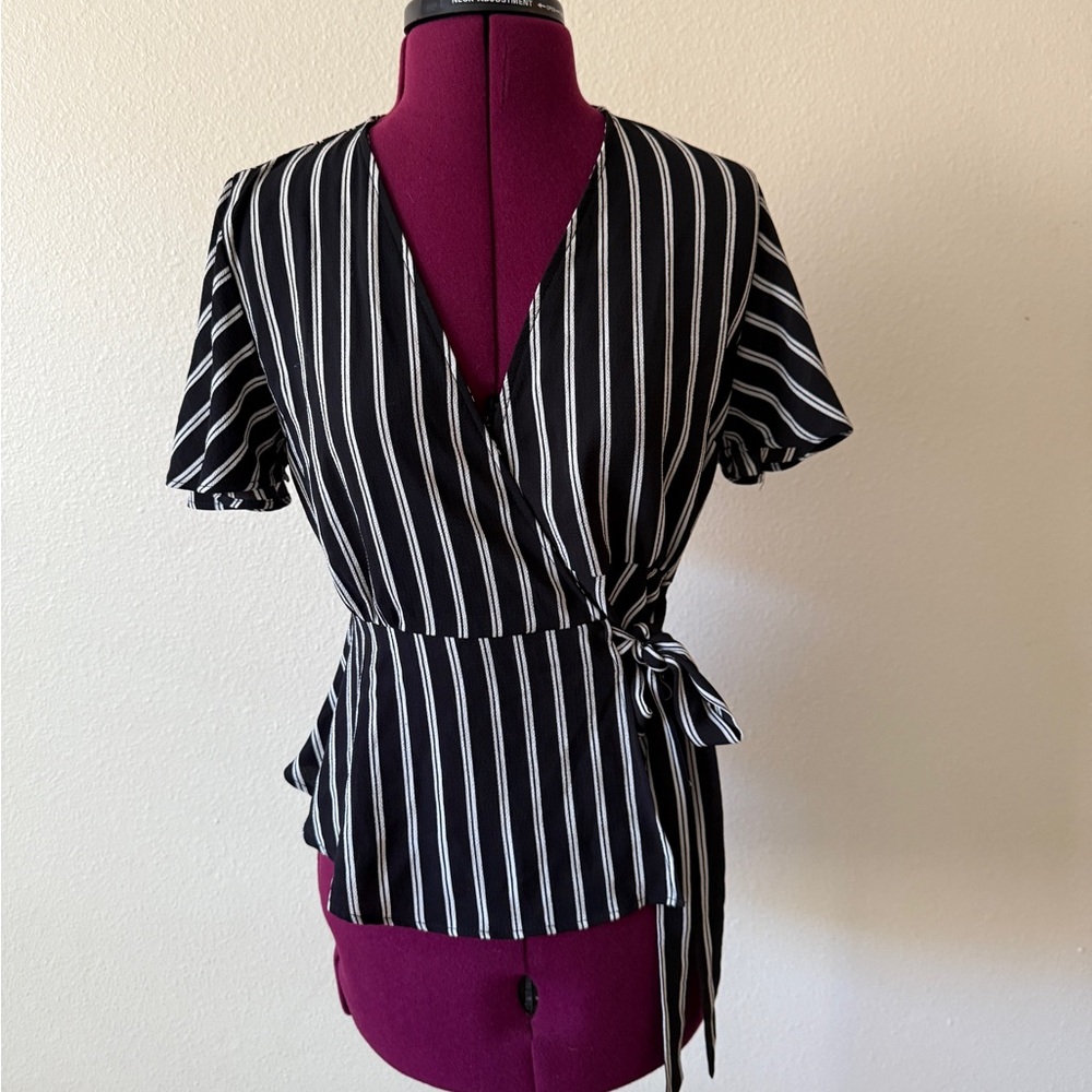 Monteau Black and White Striped Blouse